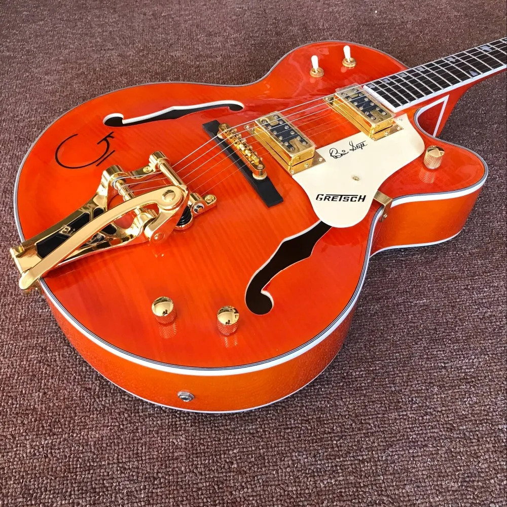China Custom Jazz orange color F hollow body electric guitar,custom gitaar, guitarra,vibrato system