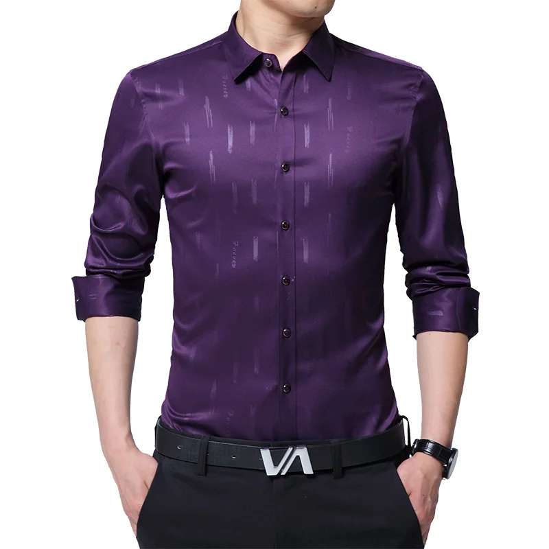 Мужская шелковая рубашка с длинным рукавом повседневная приталенная деловая