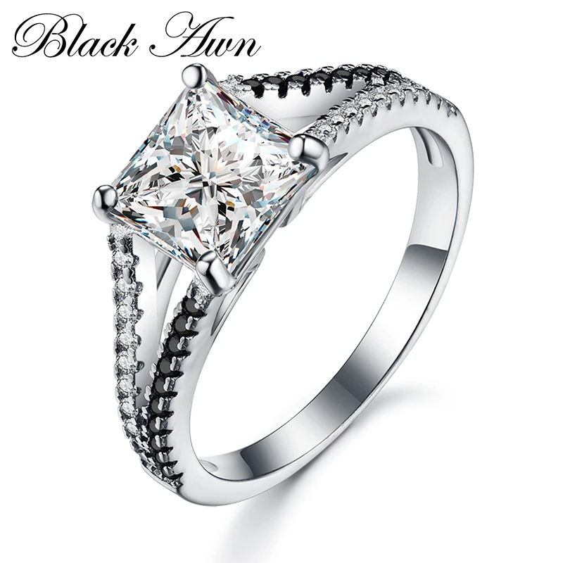 

[BLACK AWN] 3Gram Genuine 925 Sterling Silver Jewelry Rings for Women Black&White Stone Femme Bague Party Gift C354