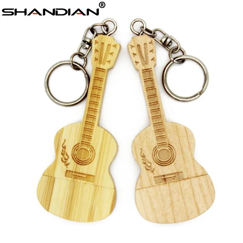 SHANDIAN металлический брелок Натуральный Деревянный бамбук гитара модель usb флэш-накопитель Флешка 4 ГБ 8 ГБ 16 ГБ 32 ГБ 64 Гб карта памяти подарки