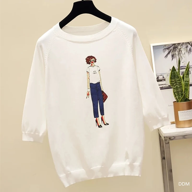 Женский весенне-летний кашемировый свитер черный белый цвет половина рукава