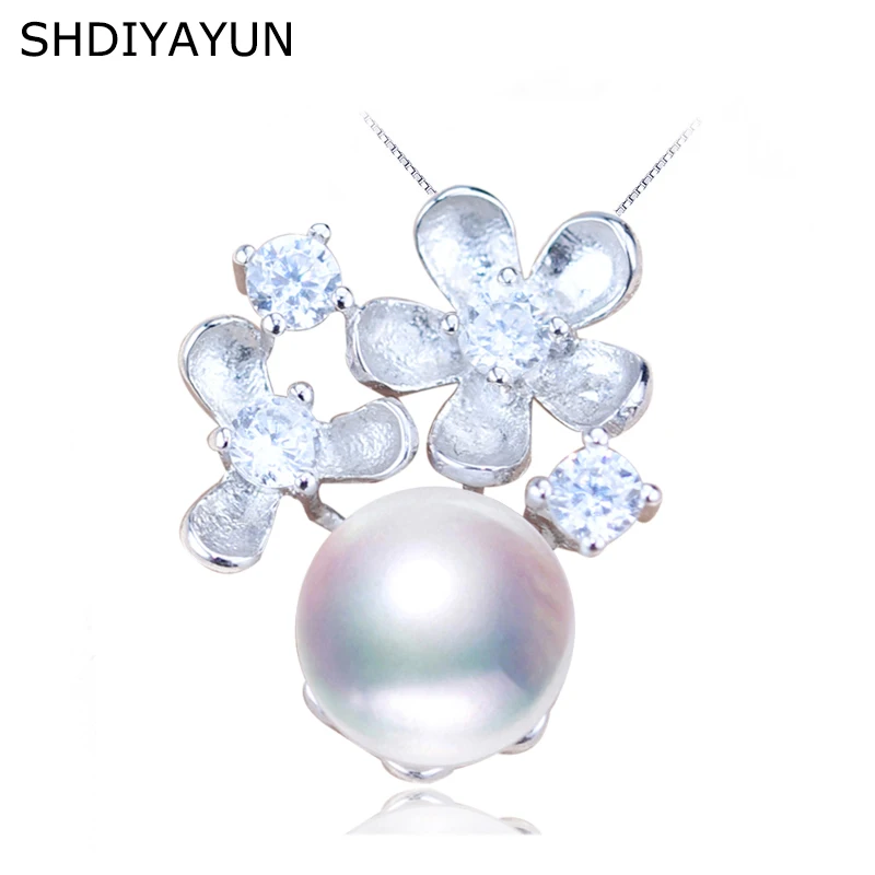 

Женское жемчужное ожерелье SHDIYAYUN, ожерелье с подвеской в виде цветка из серебра 925 пробы с натуральным пресноводным жемчугом