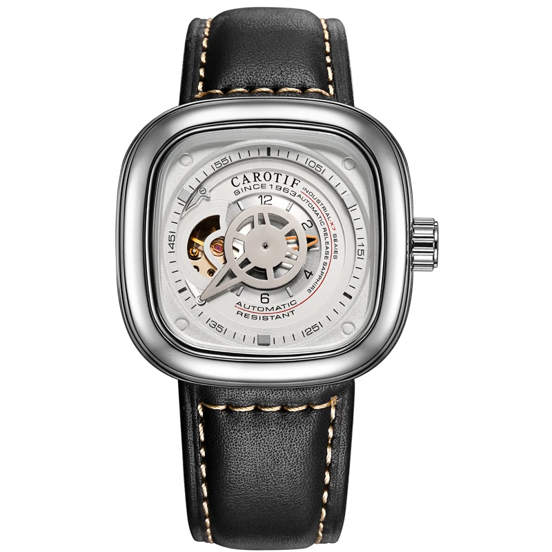 

Carotif casual leather mechanical watches hand wind