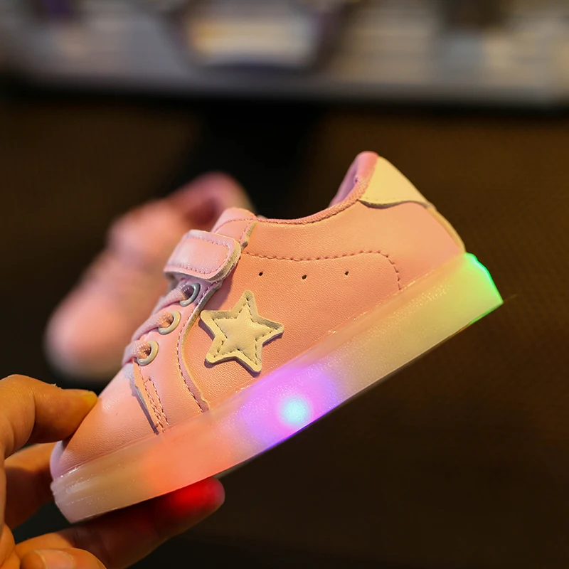 Children Shoes With Light Chaussure Led Enfant Весна Осень Новые Звезды Водить Девочек Спорт Дышащие
