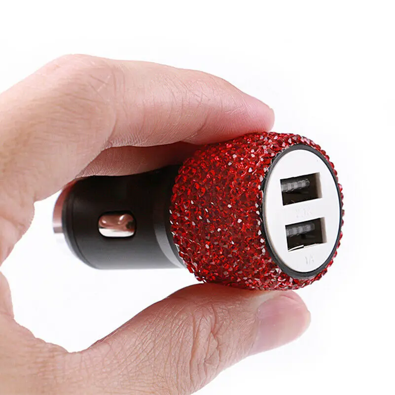 Диаманта Bling Стразы Двойной Автомобильное usb-устройство для зарядки телефона Apple