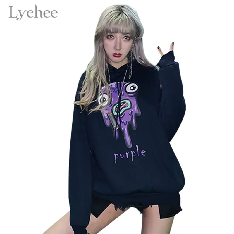 Женский флисовый Свитшот Lychee в стиле Харадзюку С Капюшоном и надписью виде