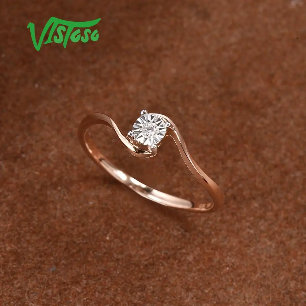 VISTOSO Pure 14K 585 двухцветное Золотое Сверкающее иллюзионное кольцо с бриллиантами для женщин, юбилейное модное ювелирное изделие