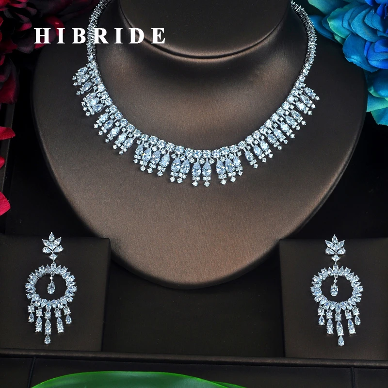 HIBRIDE Clear High Quality Tassel Cubic Zirconia Women Jewelry Sets Earring Set Wedding Bride Dress Accessories N-359