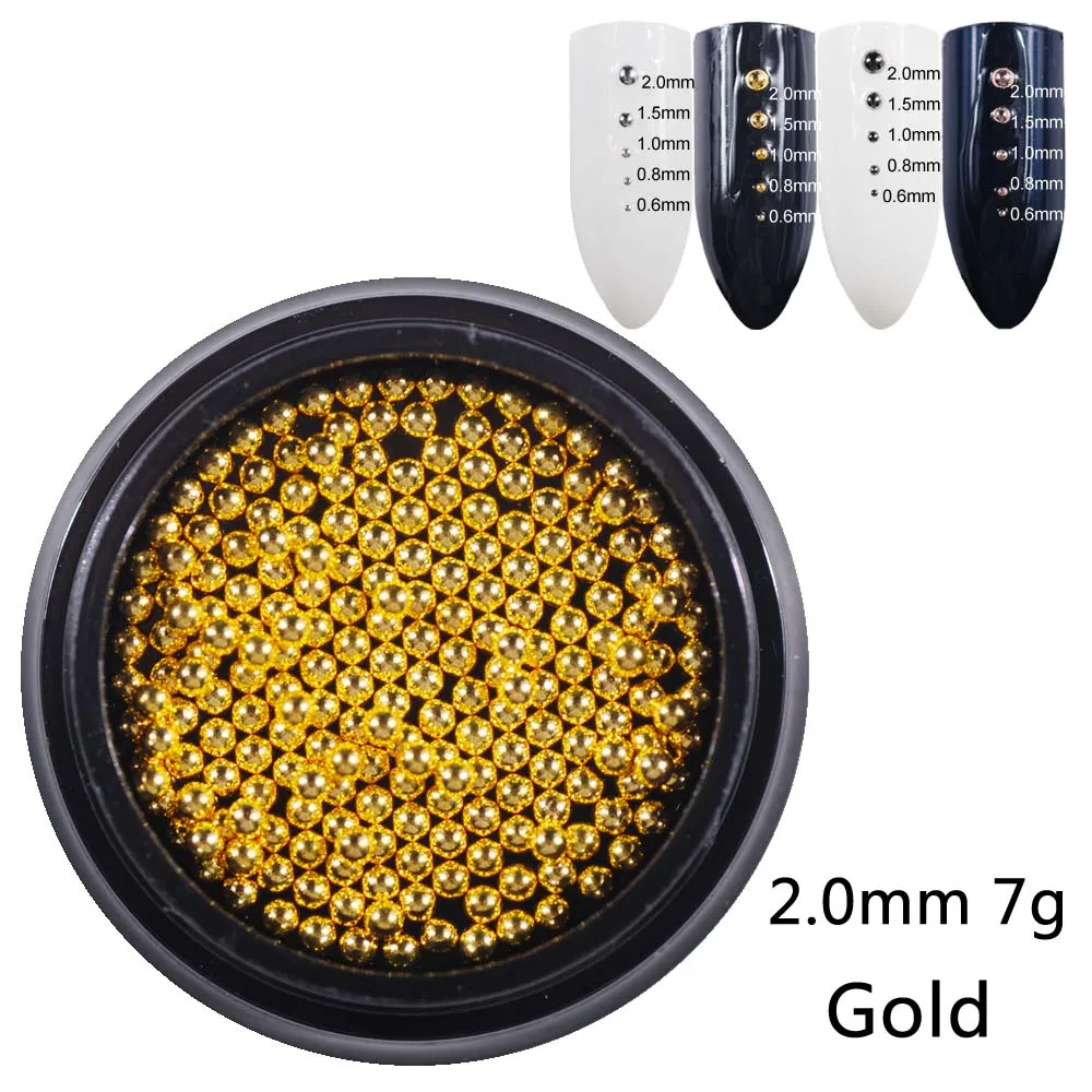 2.0mm gold 7g 0,6 мм-2,0 мм микро бусины из нержавеющей стали 3D мини-дизайн ногтей металлические бусины икры розовое золото серебро серый гвоздь шпильки для маникюра - Цвет: 2.0mm gold 7g