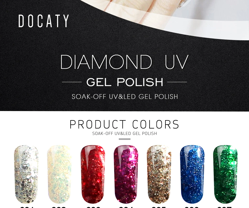Docaty гель-лаки для ногтей с бриллиантами блестящий Светодиодный УФ-Гель-лак Блестящие Блестки Гель-лак для ногтей Vernis Полупостоянный Гель-лак