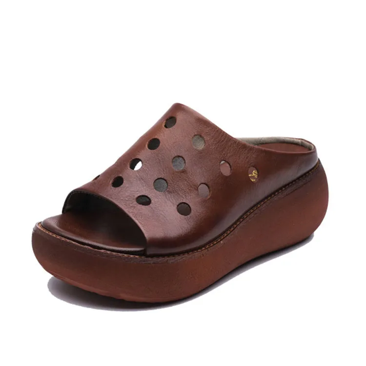 

GKTINOO Brand Sandals Platform Slippers Open Shoes Woman New 2019 Hollow Genuine Leather Sandals Wedges Sandals Women Slippers
