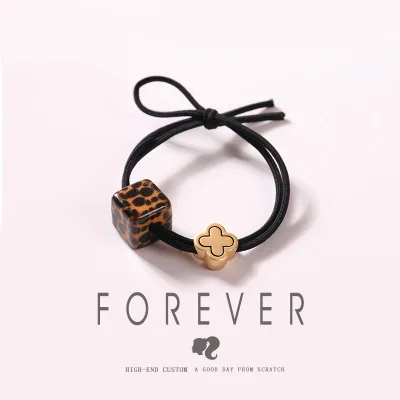 Net red explosion type leopard print hair accessories Korean smile face acrylic square beads ring |