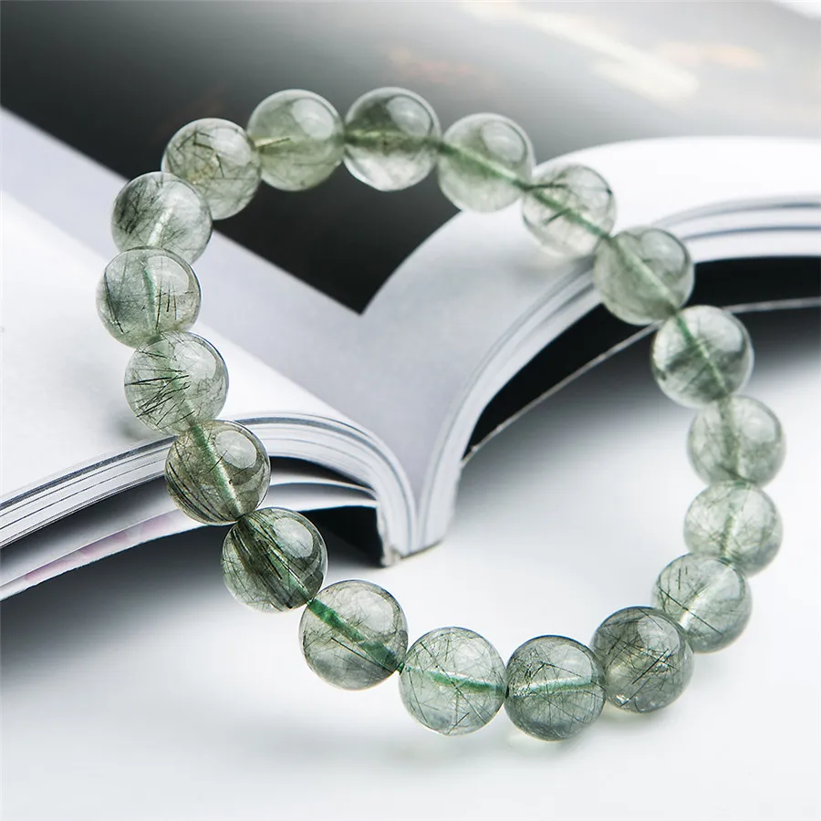 Бразильский натуральный зеленый рутилированный кварцевый браслет 10 мм