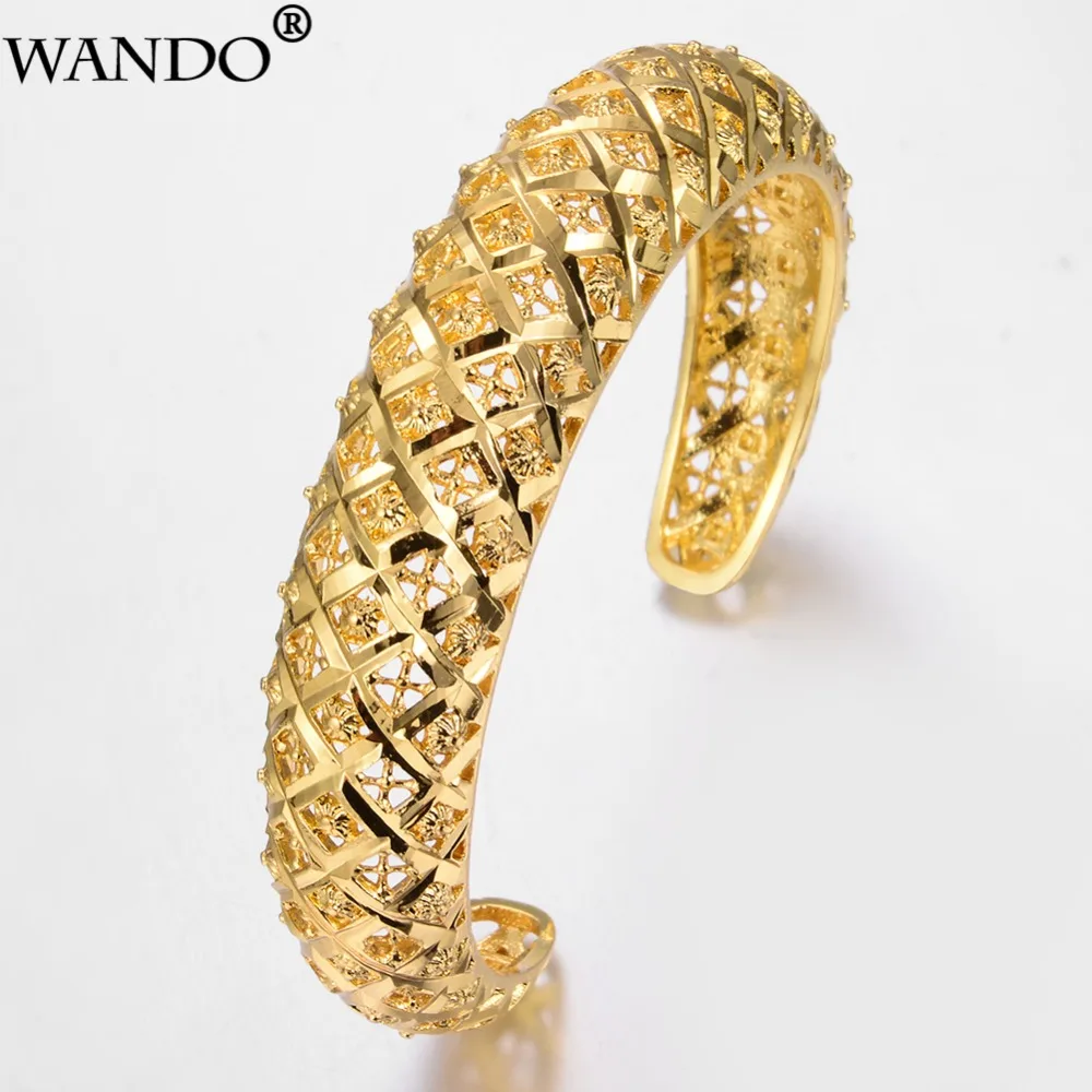 

WANDO High Quality Gold-Colour Trendy Bracelace For Women Dubai Carve Charm Ethiopian Bangle Slash Flower Jewelry 1.3cm Wide B70