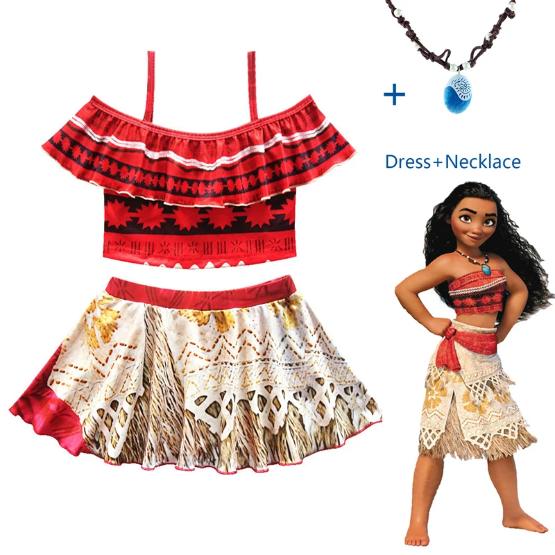 Disney Princess Moana Cosplay Costume for Children Vaiana dress with Necklace Halloween Costumes Kids Girls Gift | Детская одежда и