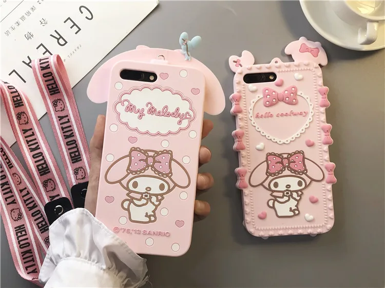 For iphone 7 7plus 3D Melody phone Cases Cover + PInk Tempered Glass Screen Protector for iPhone 8 8plus 6 6S 6sPlus straps |