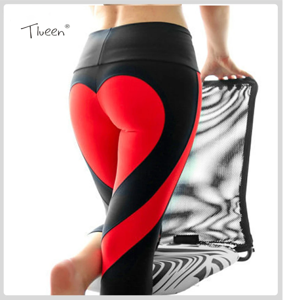 Heart Pattern Mesh Splice Legging Harajuku Athleisure Fitness Clothing Sportswear Elastic Sporting Leggings Women Pants 2017 | Женская