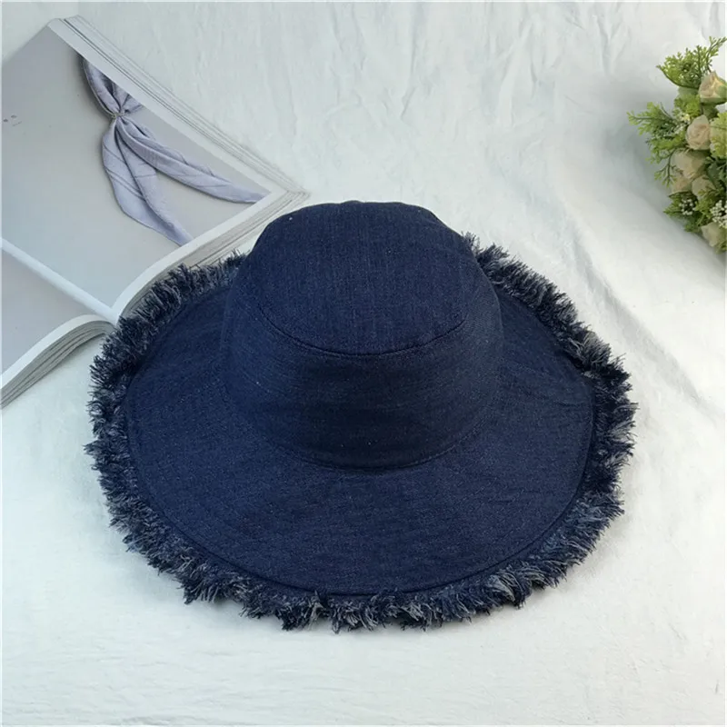 

Denim fabric hats woman sun hats with tassel
