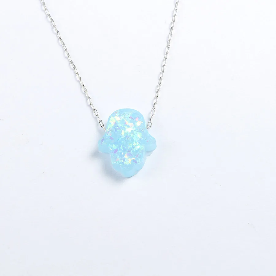 light blue Jaymaxi Хамса рука Фатимы ожерелье 1 мм 45 см цепь из нержавеющей стали дети Женщины Подвеска на шею с опалом 5 шт./лот - Окраска металла: light blue