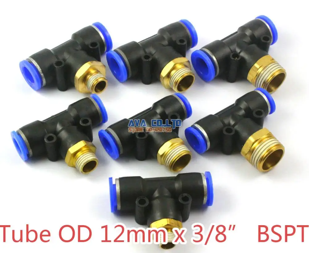 

5 Pieces Tube OD 12mm x 3/8" BSPT Male Tee Pneumatic Connector Push In To Connect Fitting One Touch Quick Release Air Fitting