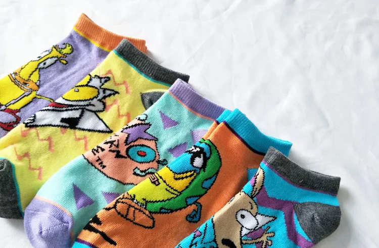 Современные носки с героями мультфильмов в стиле аниме Rocko's; Короткие повседневные летние женские носки с изображением собаки каваи; Милые Цветные Короткие носки из хлопка для пар