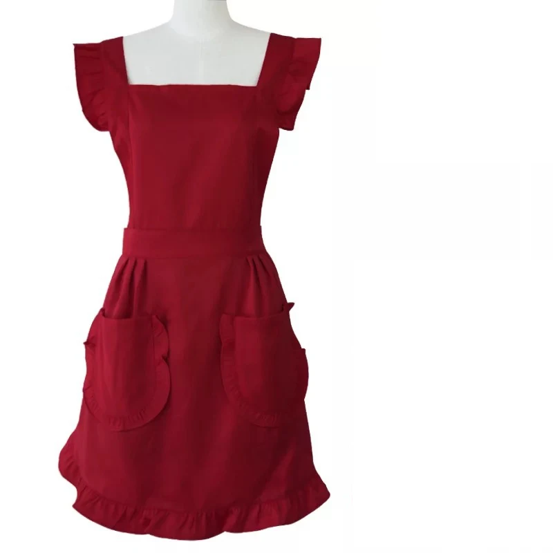 Dark red Короткий скандинавский фартук с защитой от ветра флорист хлопок льняная юбка в складку Женская кухня фартук платье для приготовления пищи выпечки Ресторан Сарафан - Цвет: Dark red
