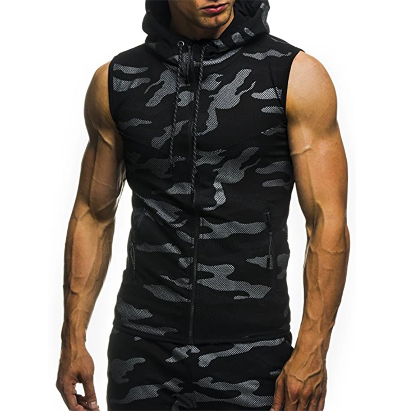 2018 Мода Марка Мужской без рукавом Camo Цвет толстовка с капюшоном мужская костюм