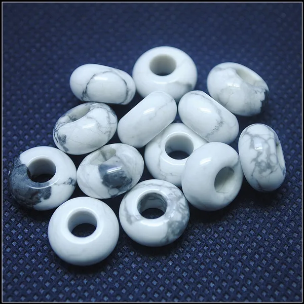 12pcs Natural White Turquisee stone European beads accessories with big hole 8x14mm Geniue Natural semi precious gem stone