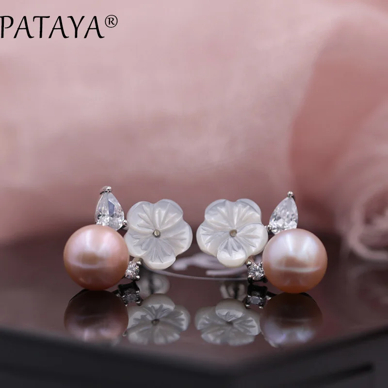 PATAYA, новинка 925, серебряные иглы, женские, Настоящее Белое золото, черные серьги из натурального жемчуга, цветок, ракушка, жемчуг, свадебные украшения, 3 цвета