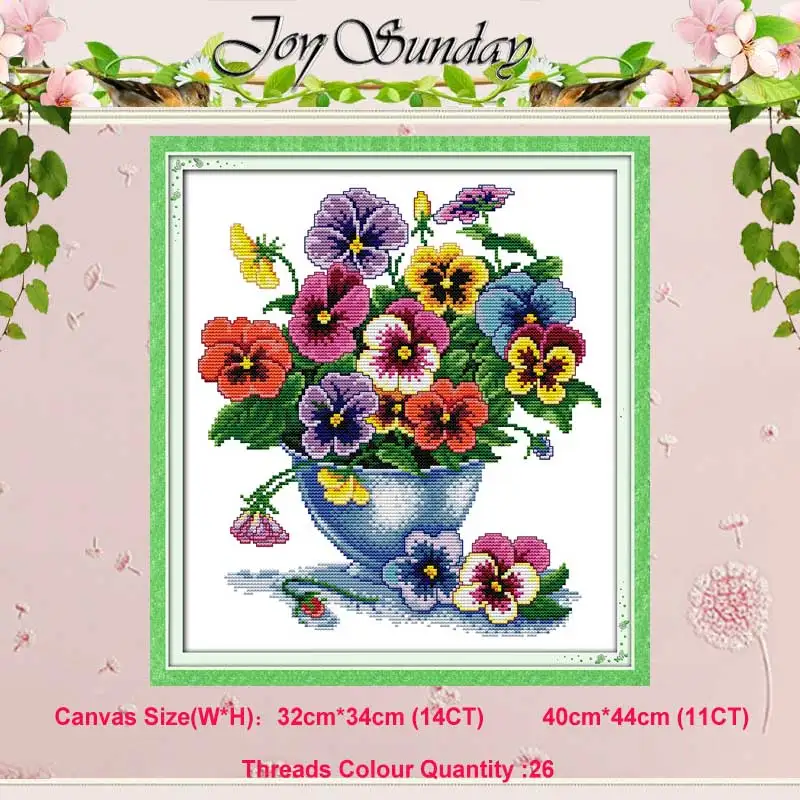 Six color flower Маковая лиловая ваза для цветов, 11 карат, 14 карат, Набор для вышивания крестиком, сделай сам, DMC, Набор для вышивания крестиком, рукоделие, домашний декор - Цвет: Six color flower