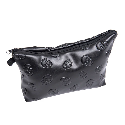 black skull Косметичка с черным черепом, 1 шт., женская косметичка из искусственной кожи, косметичка для путешествий, органайзер для косметики, комплект туалетных принадлежностей, сумка, Прямая поставка - Цвет: black skull