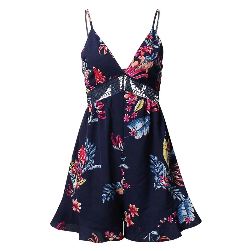 Luoanyfash Сексуальная V шеи принтом Boho комбинезон спинки короткий женщин
