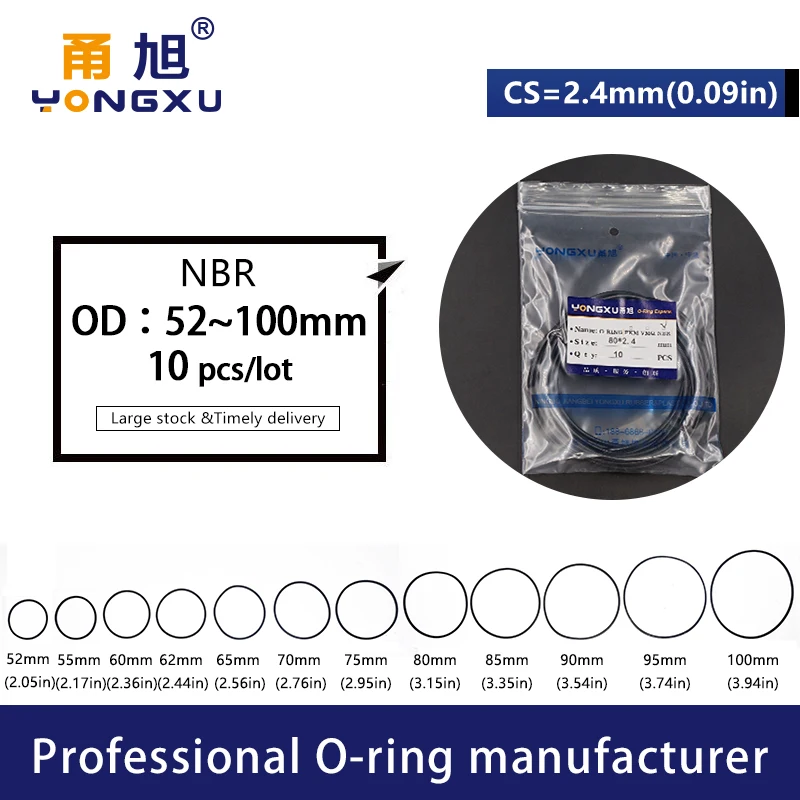 10PCS/Lot Black NBR Sealing O-Ring CS2.4mm Thickness OD52/55/60/62/65/70/75/80/85/90/95/100*2.4 Rings Seal Rubber Gasket Washer |