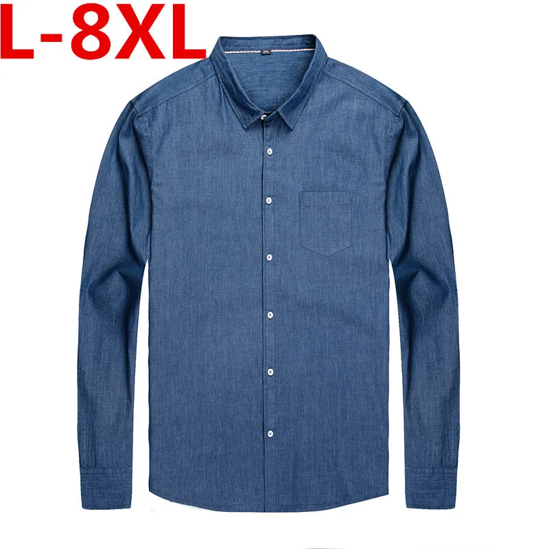 Hot Sale Denim Shirt Men Plus Size Clothing 8XL 7XL 6XL 5XL 4XL Man Shirts High Quality Long Sleeve Cotton Casual | Мужская одежда