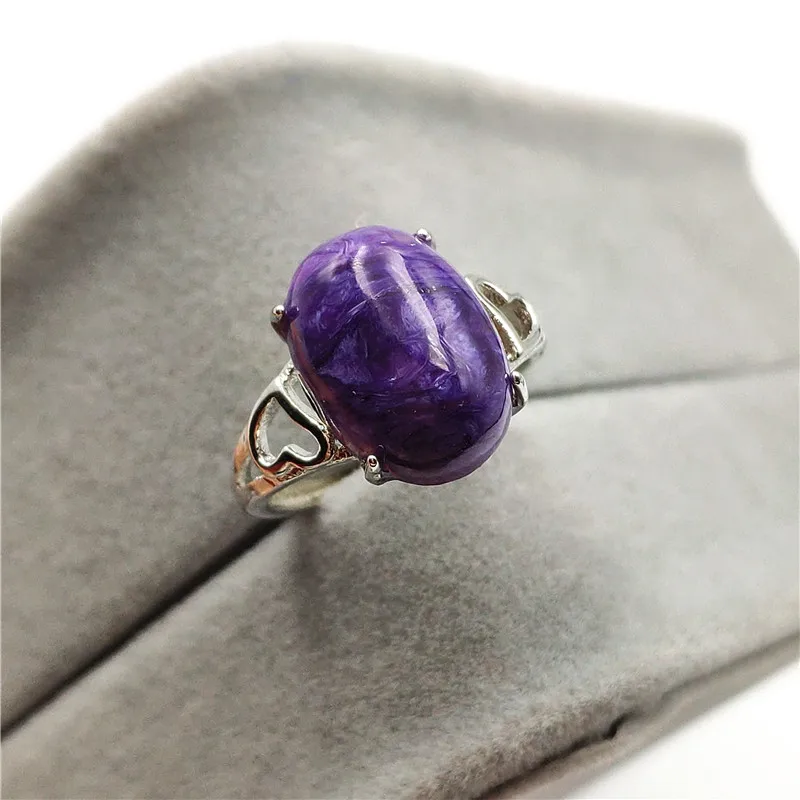 Натуральный фиолетовый Чароит Регулируемый Ring14x10mm драгоценный бисер Женская Обручение 925 пробы серебряные кольца, ювелирные изделия AAAA