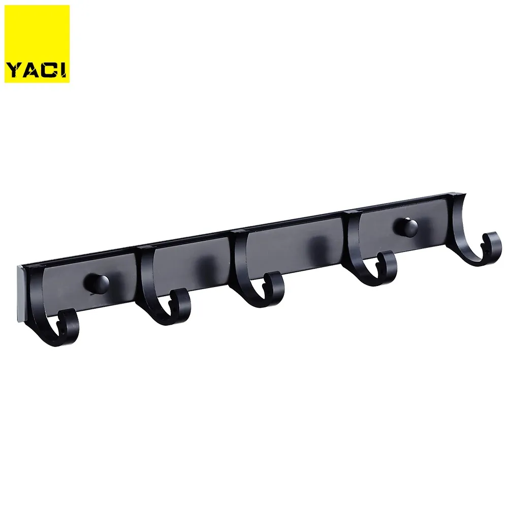Bathroom towel black hook aluminum wall hanging type 6 room living clothes bathroom hardware | Обустройство дома
