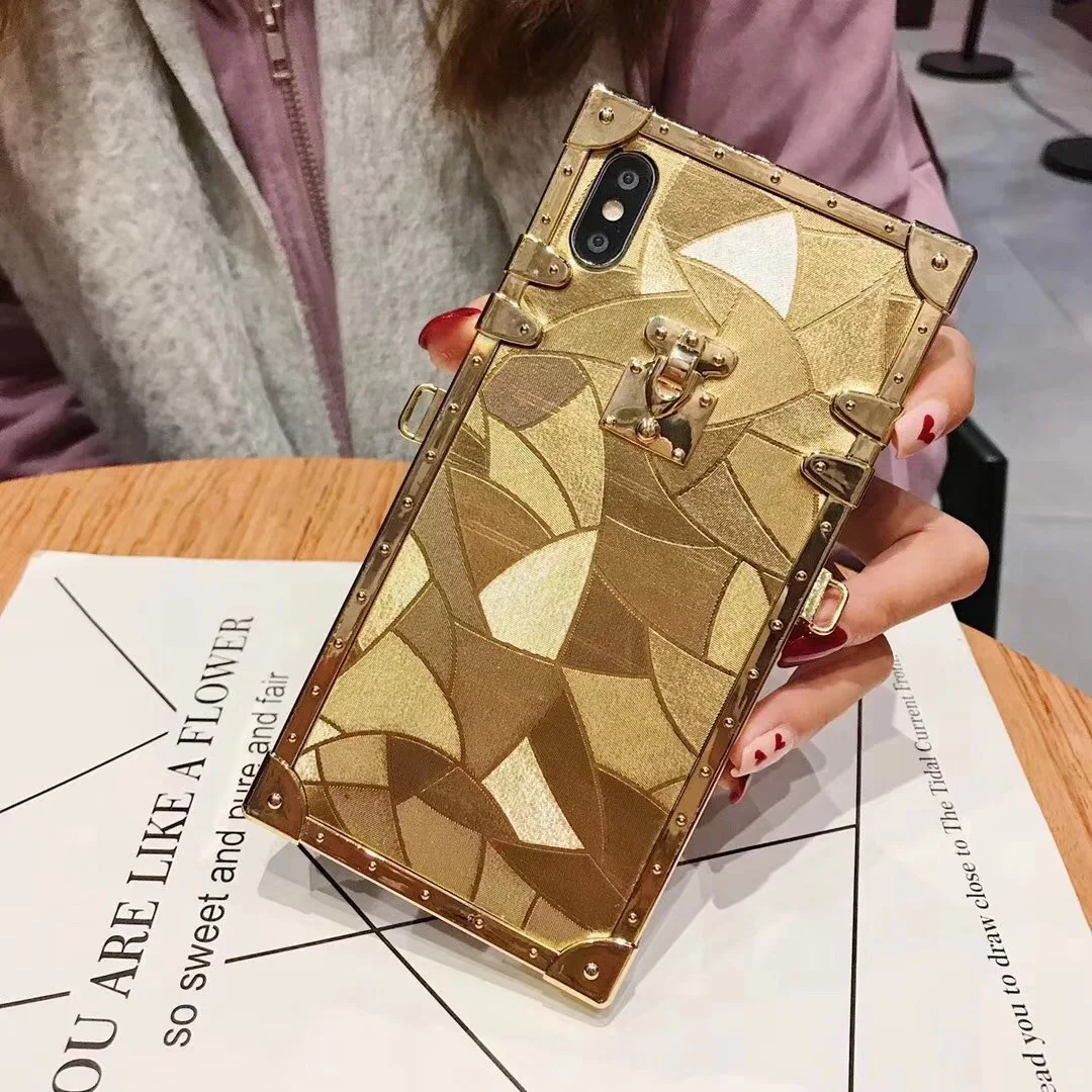 Супер Роскошный 3D Золотой Блестящий Модный квадратный чехол для телефона iPhone 7 8