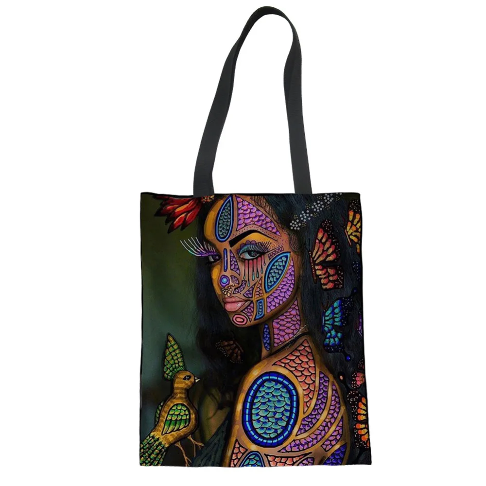 WHEREISART Art Африканка с принтом Холщовая Сумка Женская сумка Diy Большая Хлопковая Сумка для шопинга ЭКО Мягкая сумка Katoenen Tas Lady Shih Tzu