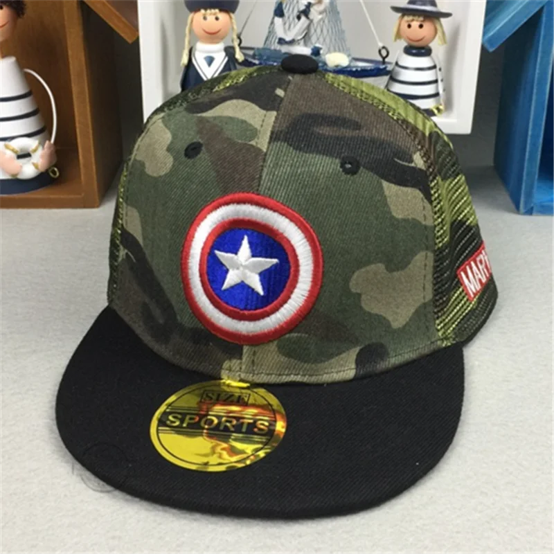 Spiderman Superman Batman Captain America logo children's embroidery hip hop hat Boy girl children baseball cap | Аксессуары для