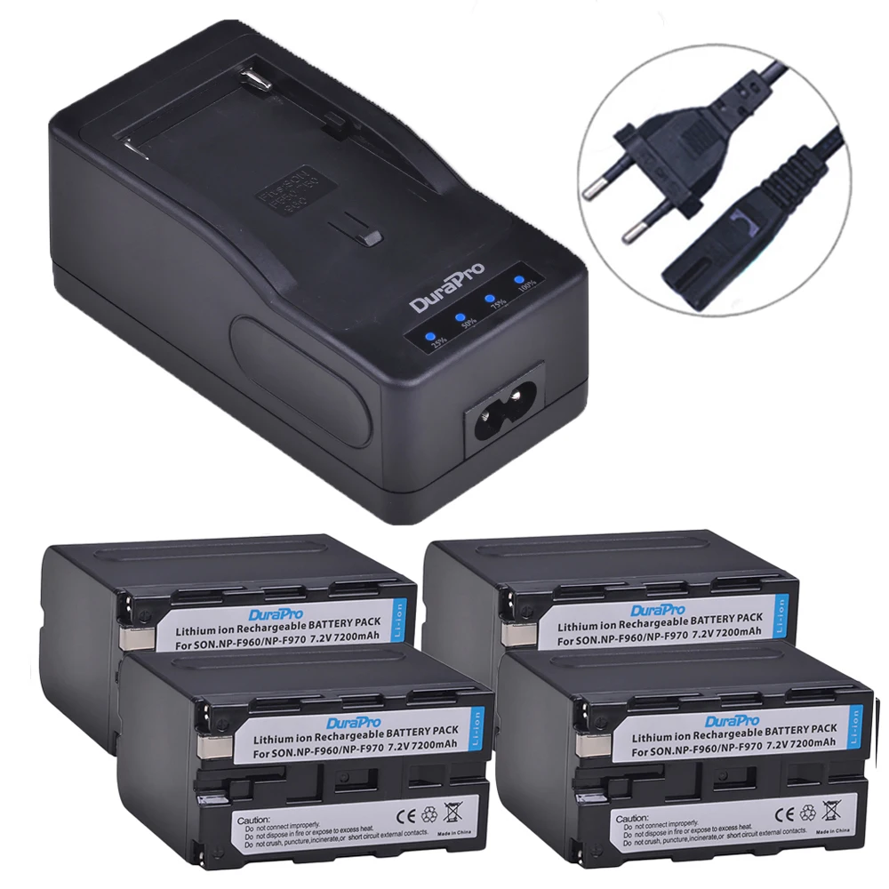 Durapro 4x7200 мАч NP F960 F970 батареи для фотоаппарата + светодиодное сверхбыстрое