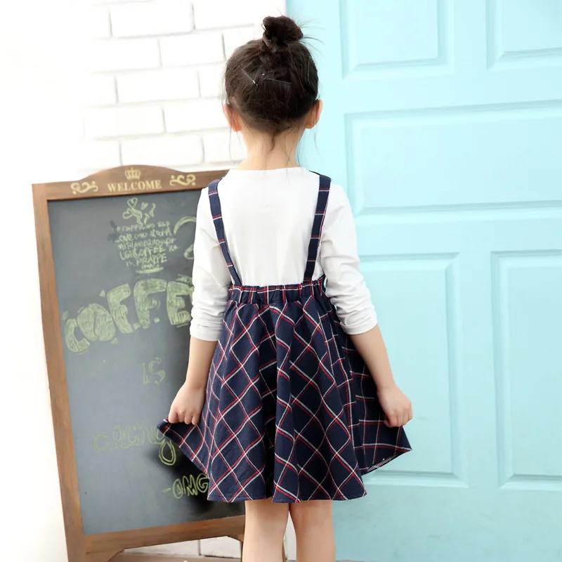 2017 Autumn Girls Dress With Long Sleeves Blue Red Plaid Kids School Uniform Clothes For Teenager 5 6 7 8 9 10 11 12 Years | Детская
