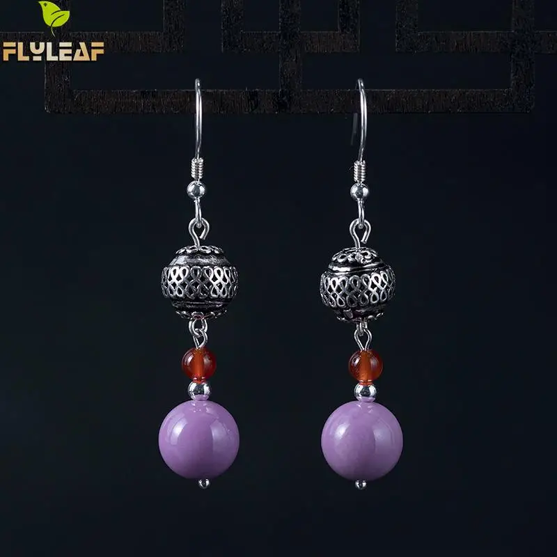 

Flyleaf Real 925 Sterling Silver 100% Nature Stone Red Agate Purple Mica Drop Earrings For Women Fine Jewelry For Women Vintage