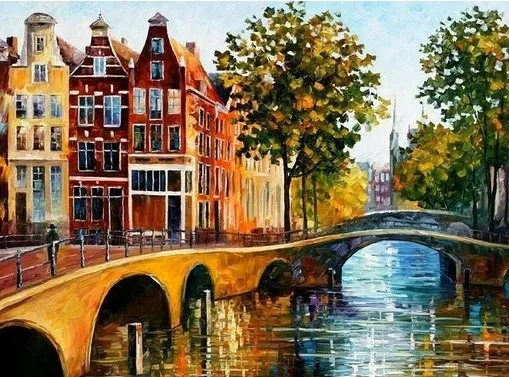 

Needlework,embroidery,DIY Unprinted Cross stitch kits,Oil painting bridge river scenery set 14CT counted Cross-Stitching decor