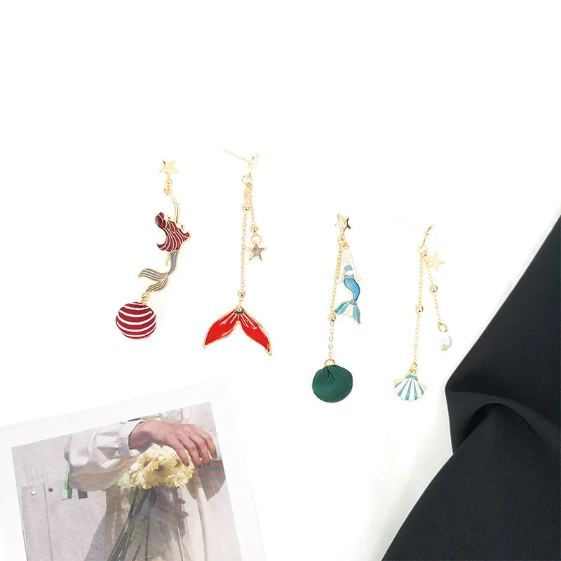 Mermaid tail pearl star earrings female long paragraph simple temperament | Украшения и аксессуары