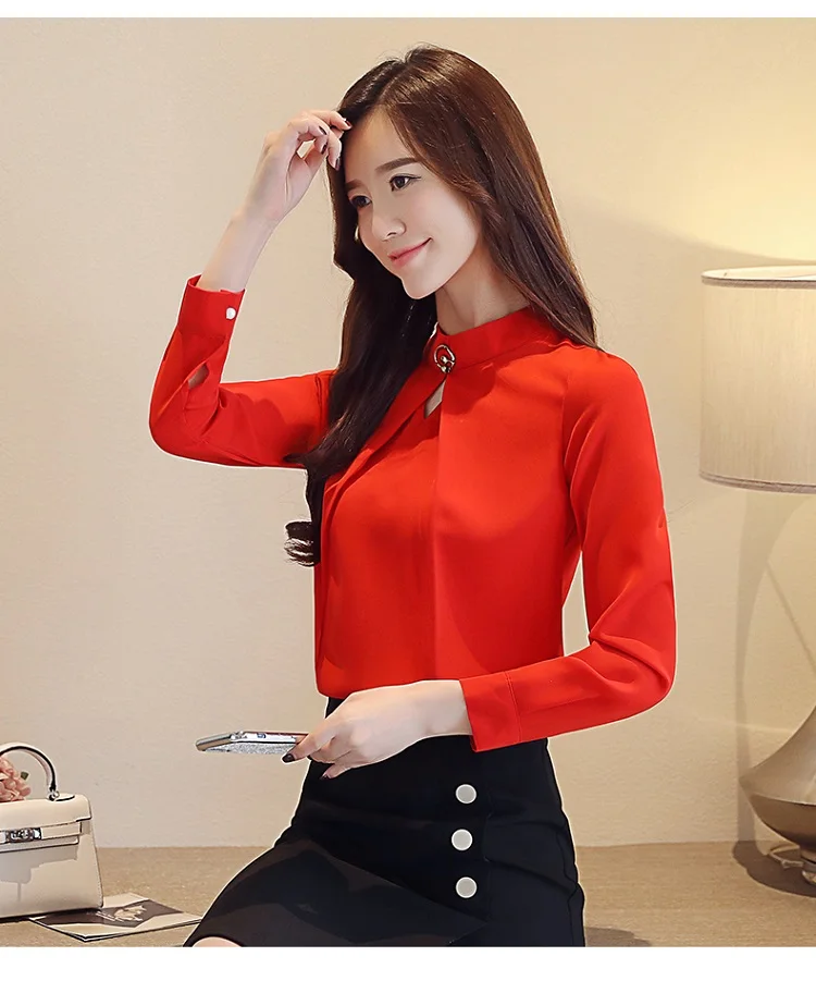 Blusas mujer de moda, Женские топы и блузки, одноцветные, с бисером, harajuku, белые рубашки шифоновая блуза со стойкой, полная 2423 50