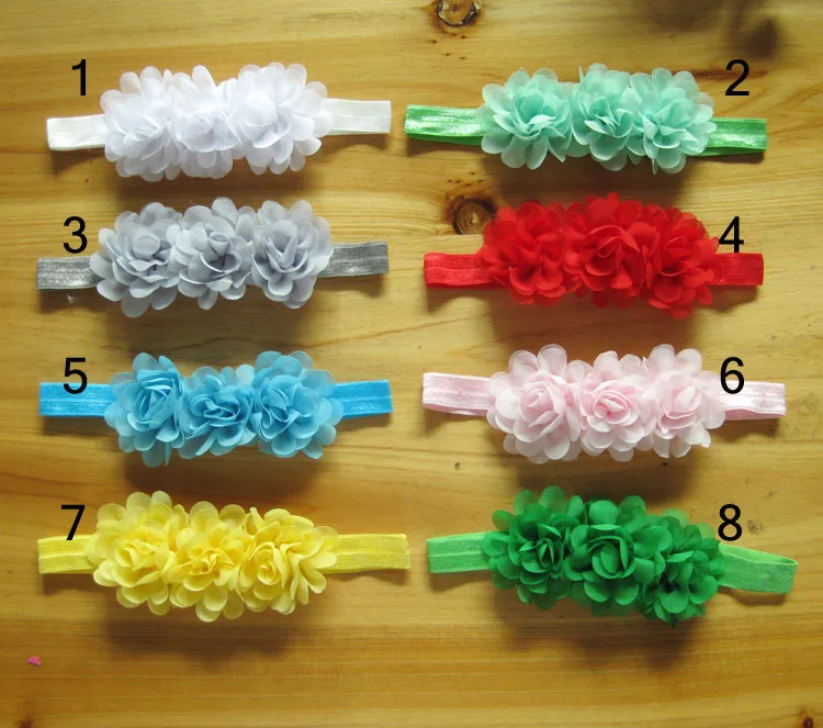 

60pcs/lot Wholesale Triple chiffon Flowers Elastic Headband