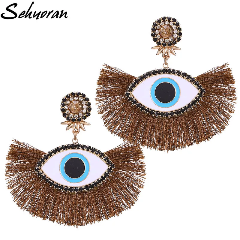 Висячие серьги Sehuoran Eyes с кисточками для женщин кристаллами эффектные богемные