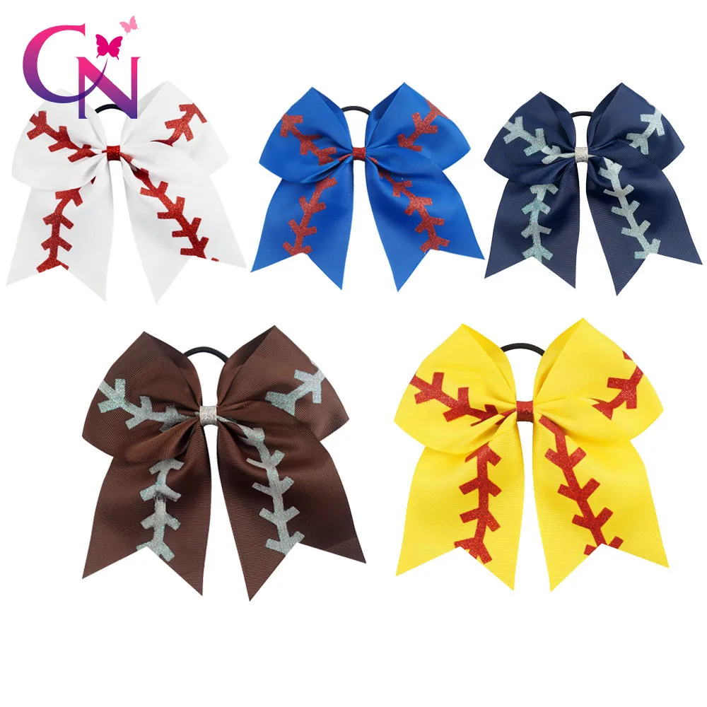 CN 7 &quotоднотонную ленточку Бейсбол Cheer лук с блестками для маленьких девочек