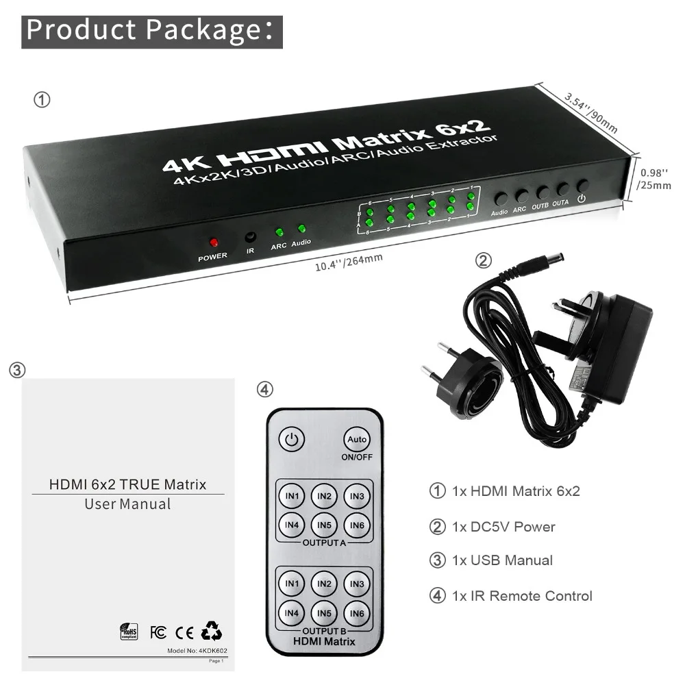 6x2 HDMI матрица Aikexin Ultra HD 4K x 2K коммутатор сплиттер истинная 6 вход 2 выхода поддержка