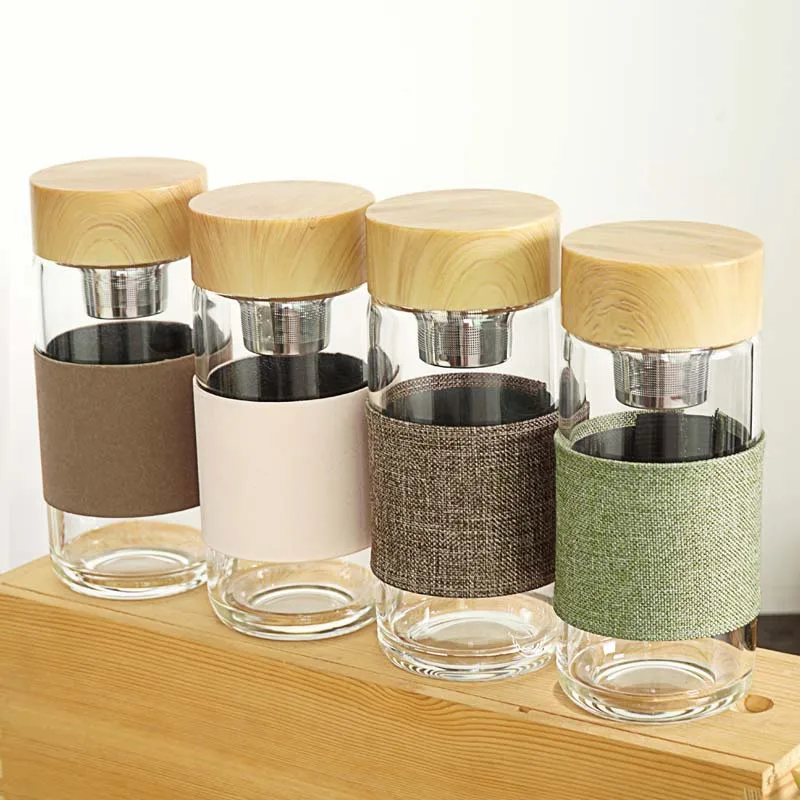 Новинка бутылка для воды 400 мл летняя стильная портативная стеклянная с тканевым